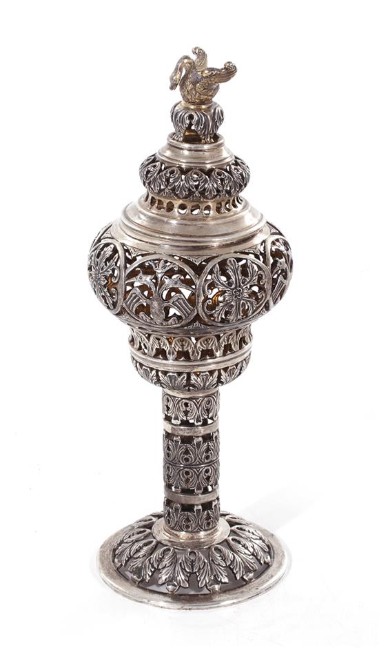 Appraisal: Judaica Continental silver filigree Besamim spice tower probably Eastern European