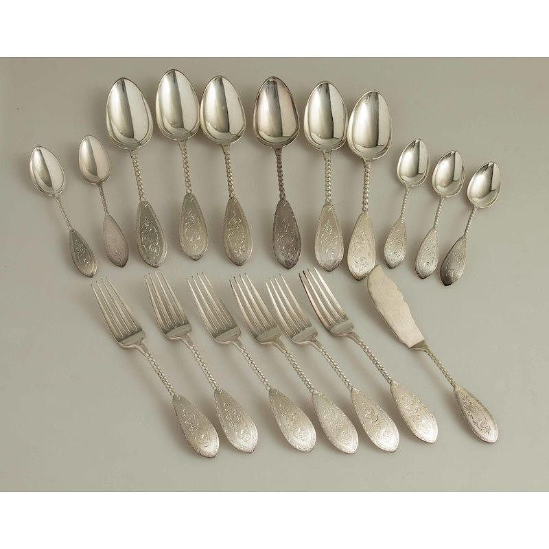 Appraisal: Shreve Silver Flatware Pieces Twist Handle Eighteen Shreve silver flatware