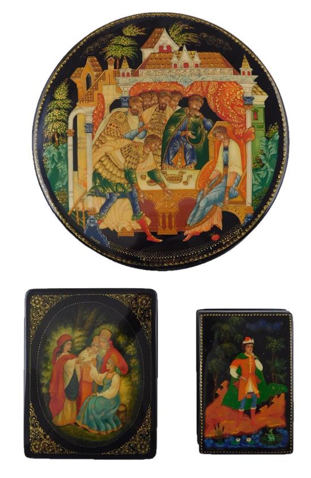 Appraisal: Russian hand-painted lacquer boxes group of fairy-tale all signed and