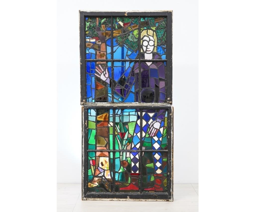 Appraisal: Two colorful leaded glass window sashes removed from a church