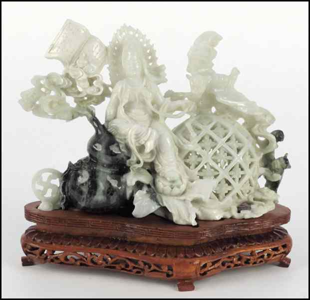 Appraisal: CHINESE CARVED JADE QUAN YIN WITH GOURD H '' Condition