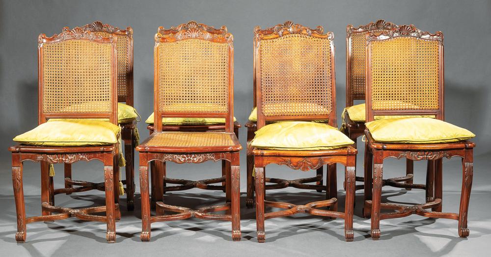 Appraisal: Set of Eight Regence-Style Walnut Side Chairs th c caned