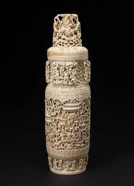 Appraisal: A fine pieced export ivory covered vase th Century Of