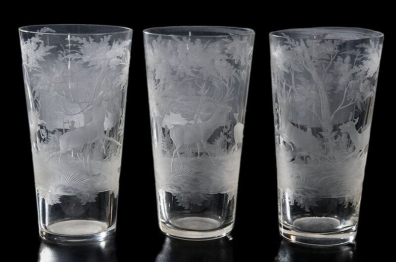 Appraisal: Set of Bohemian Acid Etched Water Glasses Continental late th