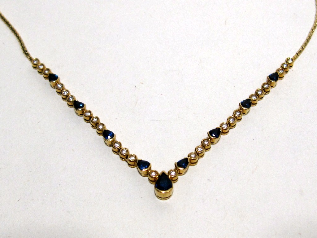 Appraisal: Yellow metal sapphire and diamond set necklace