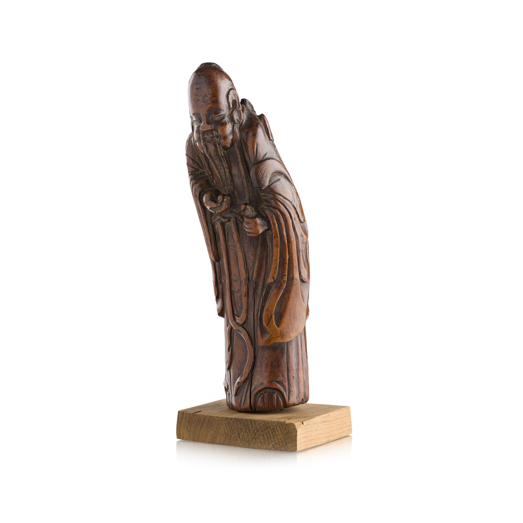 Appraisal: WOOD FIGURE OF SHOULAO the standing immortal on hardwood base