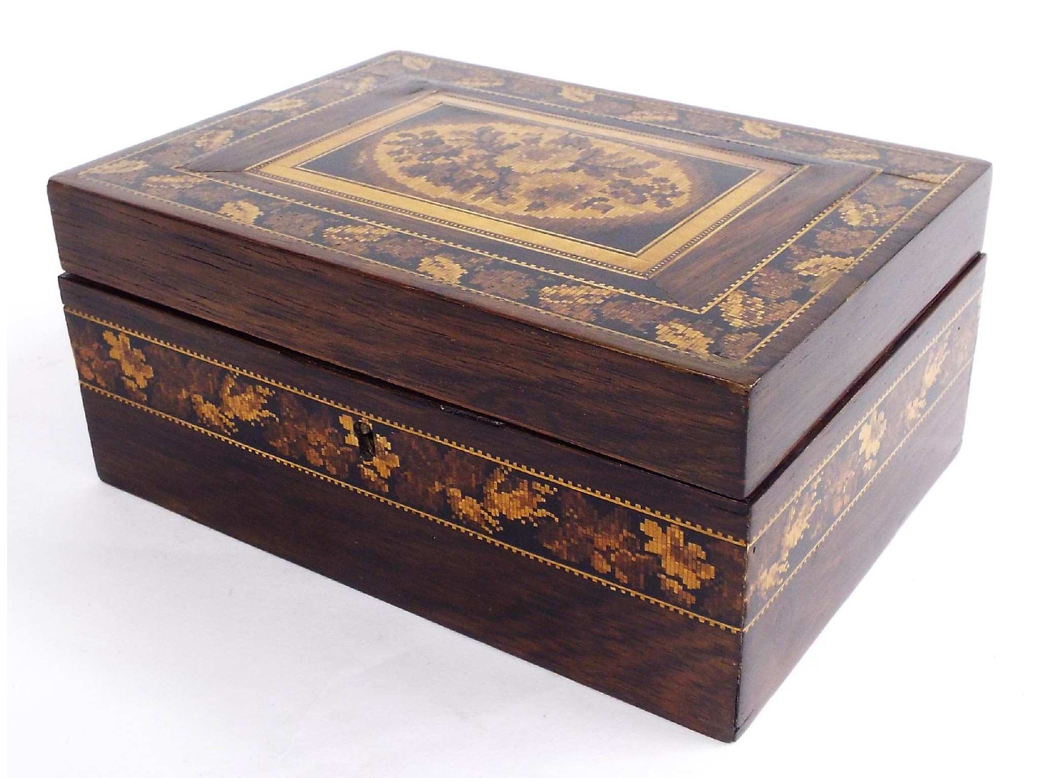 Appraisal: Victorian Tunbridgeware rosewood box the hinged lid decorated with a