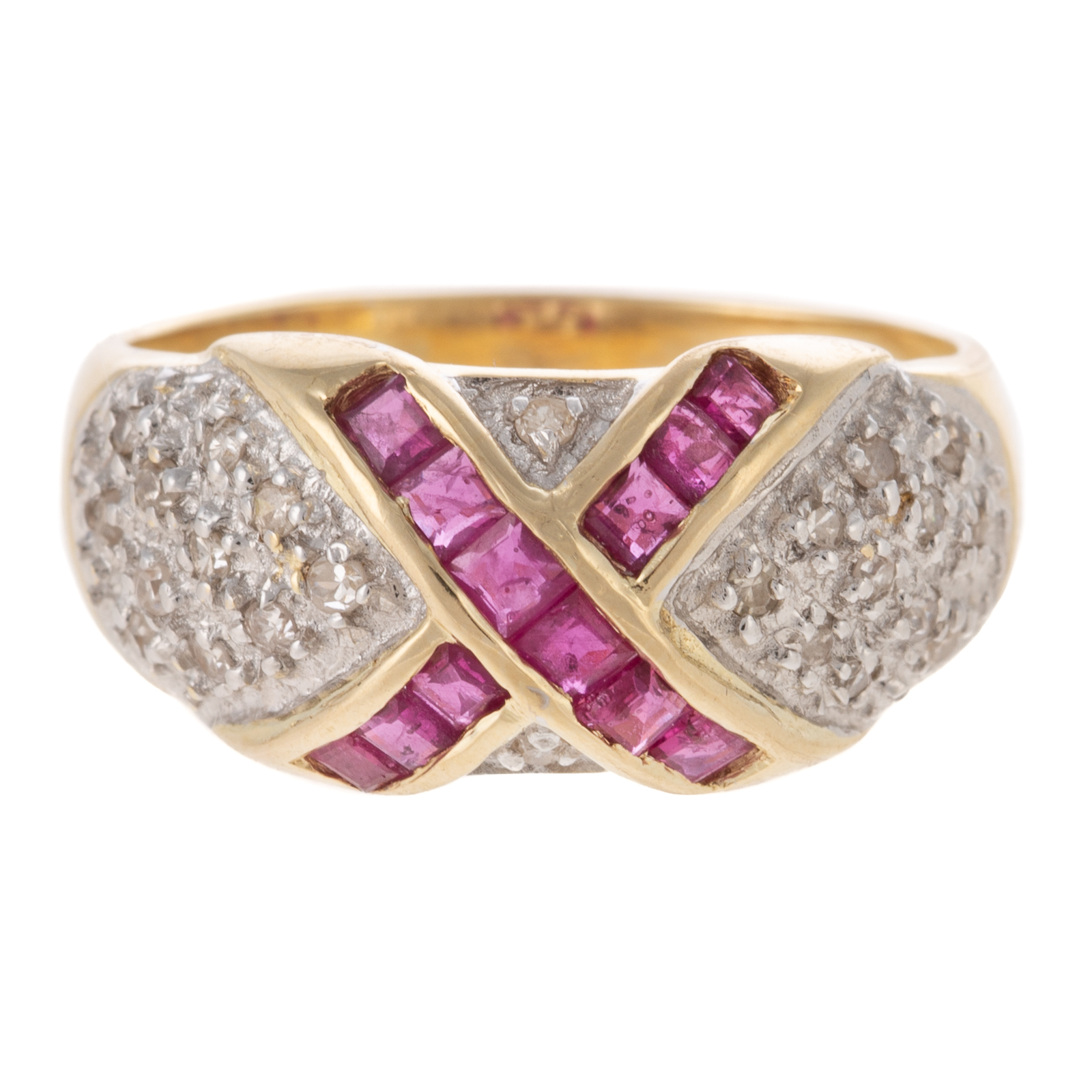 Appraisal: A RUBY DIAMOND X RING IN K K yellow gold