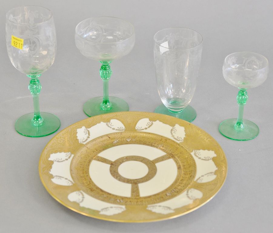 Appraisal: Group of porcelain and etched glass stemware to include a