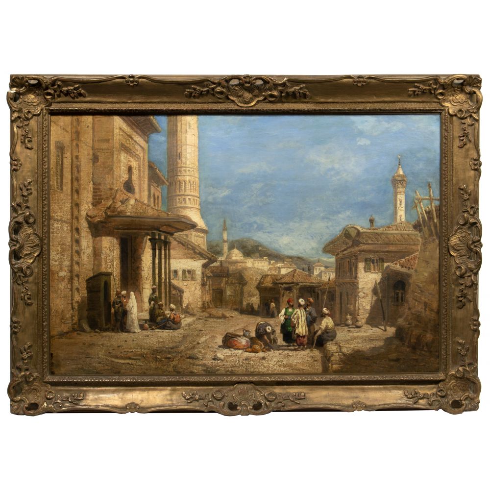 Appraisal: ATTRIBUTED TO JAMES WEBB BRITISH - COURTYARD OIL ON CANVASUndated