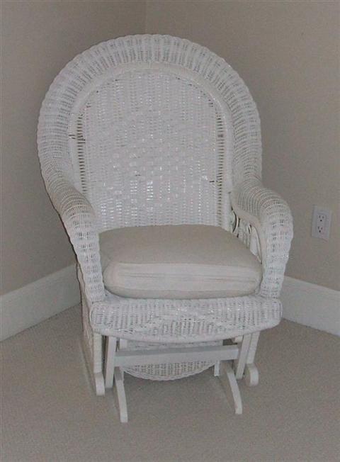 Appraisal: WHITE PAINTED WICKER ROCKER h w d in