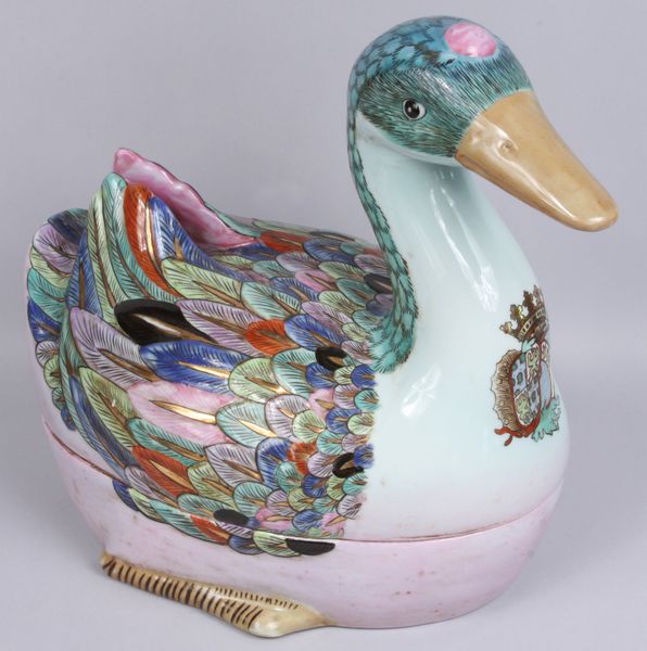 Appraisal: Porcelain goose tureen having detailed feather decoration h x diam