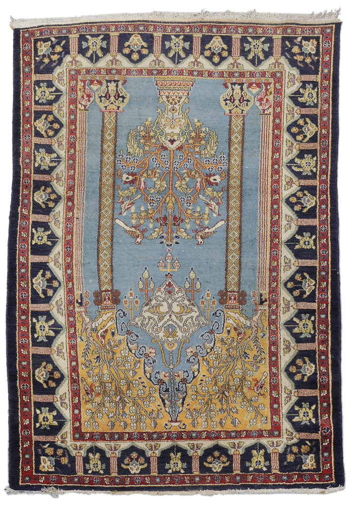 Appraisal: Tabriz Meditation Carpet Persian th century scrolled mihrab supported by