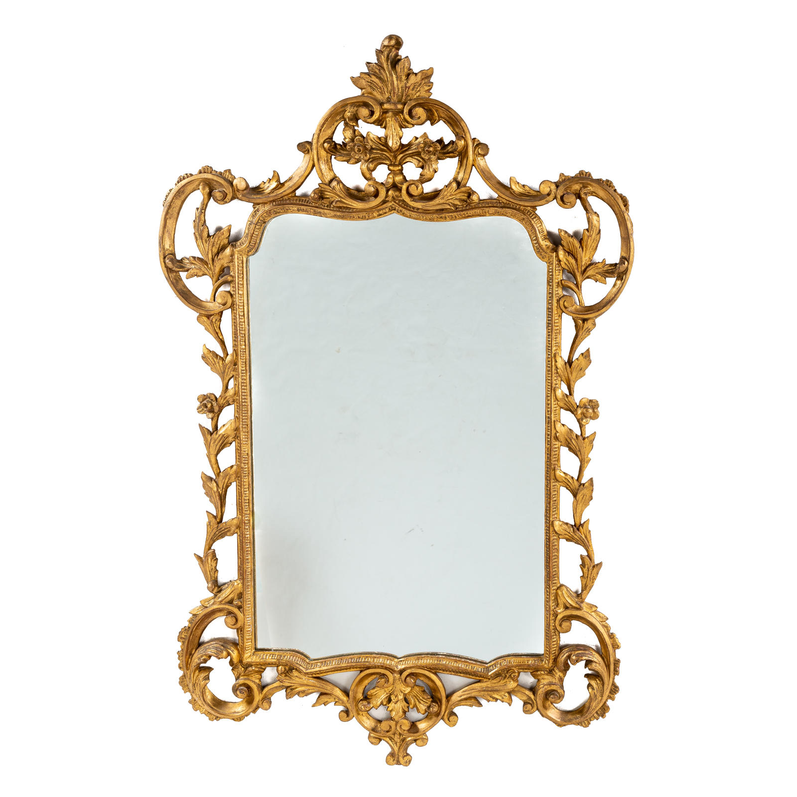 Appraisal: GEORGIAN STYLE GILTWOOD MIRROR Well carved scroll and acanthus frame