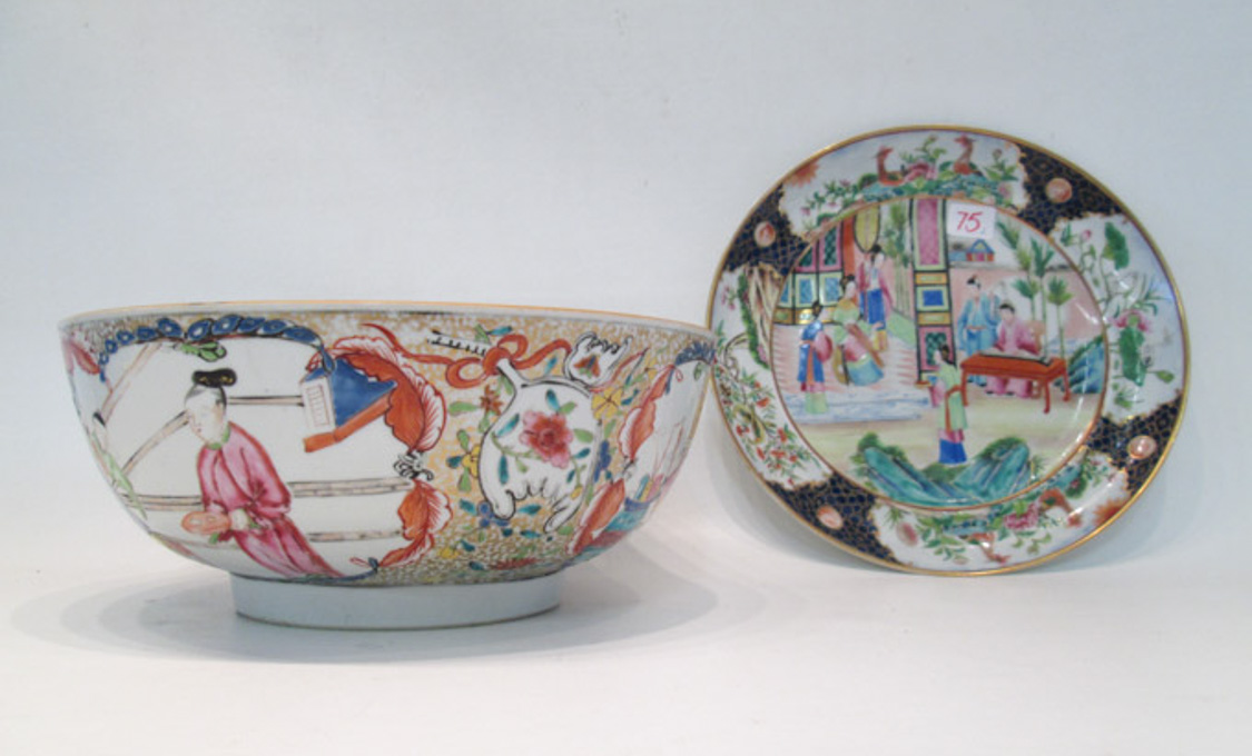 Appraisal: CHINESE FAMILLE ROSE PORCELAIN BOWL AND PLATE hand enameled and