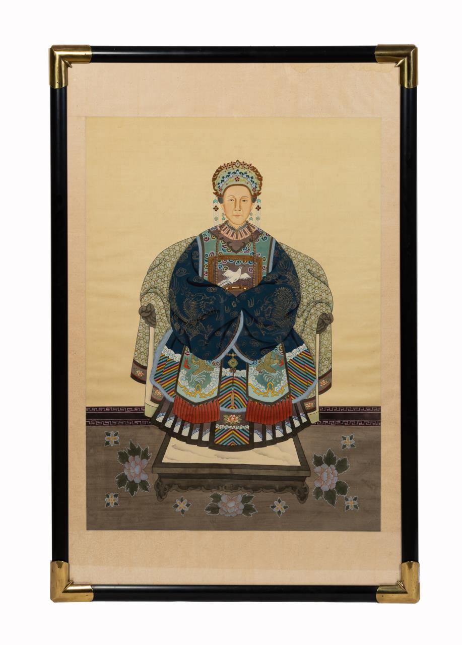 Appraisal: FRAMED CHINESE ANCESTOR PORTRAIT Framed Chinese ancestor portrait executed in