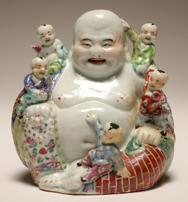 Appraisal: Chinese th century ceramic Buddha with children the rotund deity