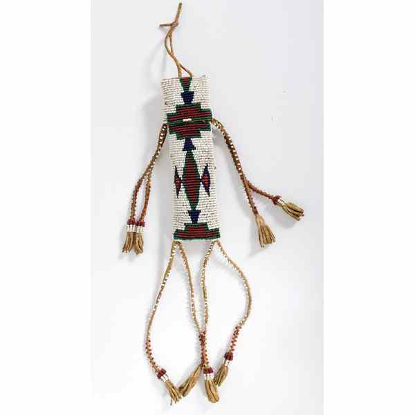 Appraisal: Apache Whetstone Case sinew-sewn and beaded using colors of rose