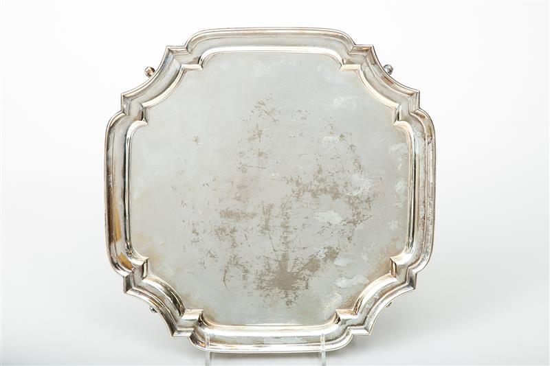 Appraisal: English Silver-Plated Footed Octagonal Tray Together with two silver-plated tripod