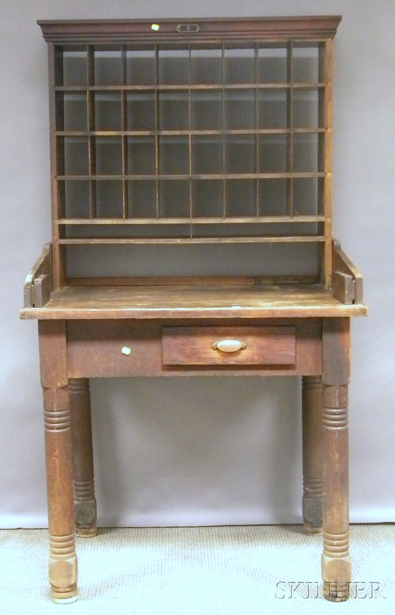 Appraisal: Late th Century Ash Postal Clerk's Desk with slotted upper