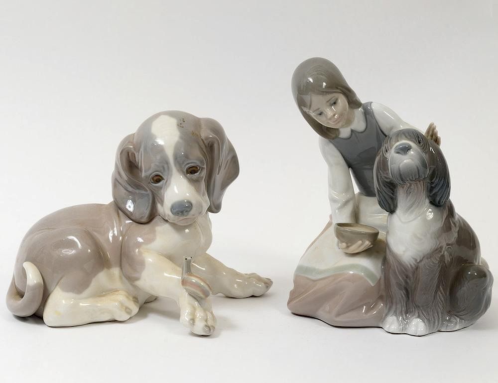 Appraisal: TWO LLADRO PORCELAIN FIGURES Spanish Comprising puppy length and a