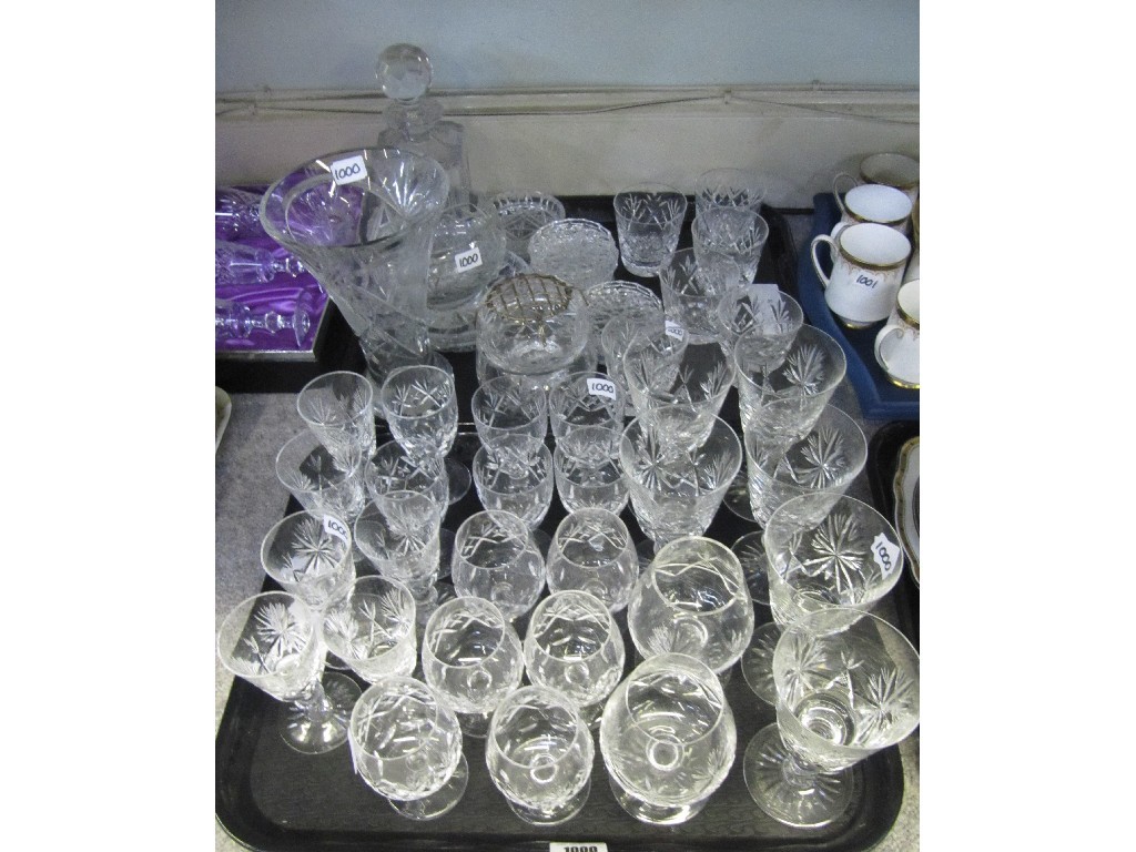 Appraisal: Lot comprising two trays of crystal - glasses vase decanter