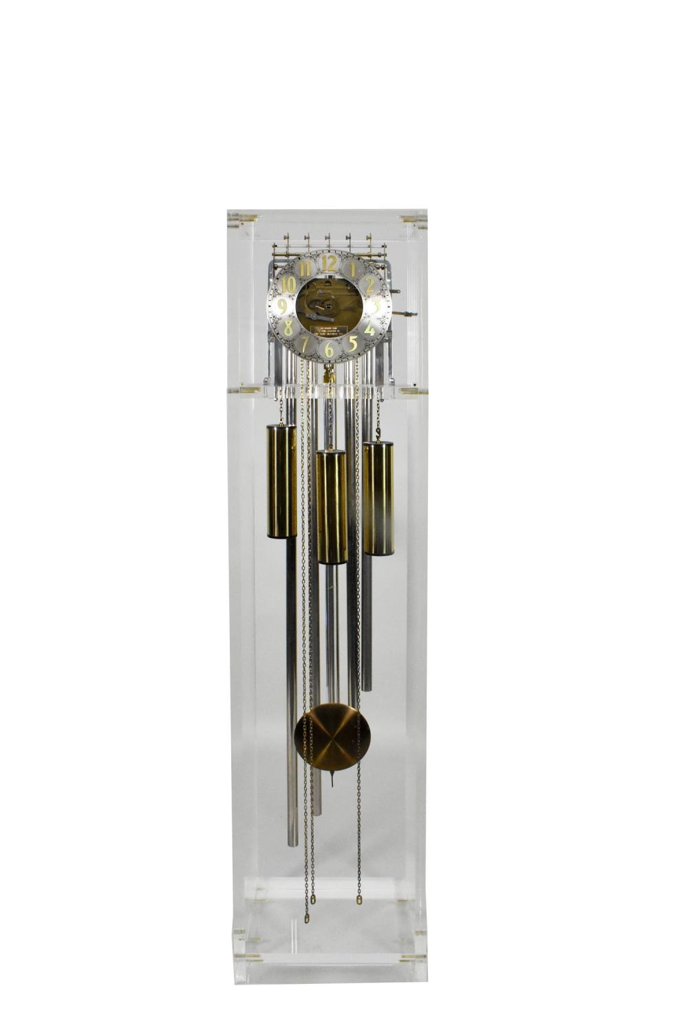 Appraisal: CONTEMPORARY LUCITE TALL CASE CLOCK Howard Miller The Lucite case