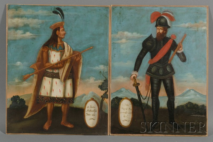 Appraisal: Two Peruvian Colonial Paintings c th century both mounted on