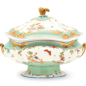 Appraisal: A French Painted and Parcel Gilt Porcelain Tureen bearing spurious