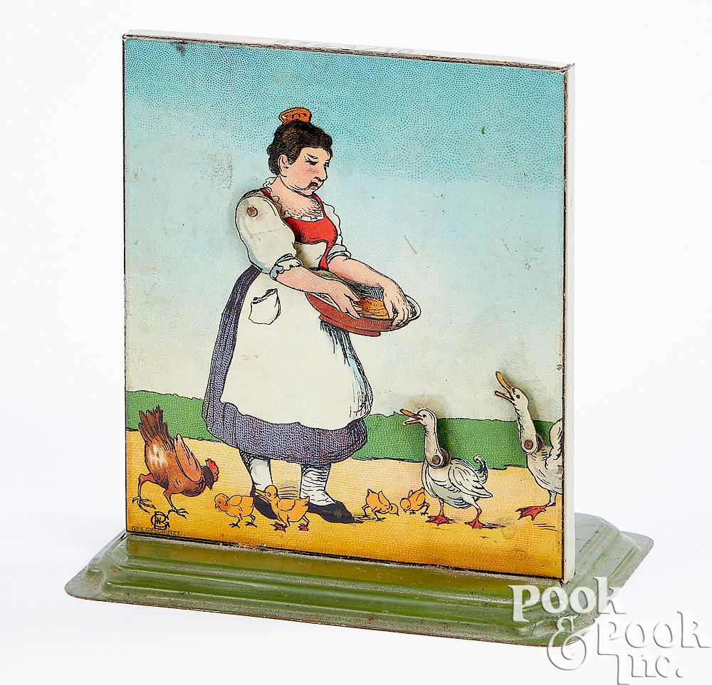 Appraisal: Bing lady feeding chickens and ducks steam toy accessory Bing