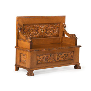 Appraisal: A Carved Italianate Hall Bench in Oak American Late th