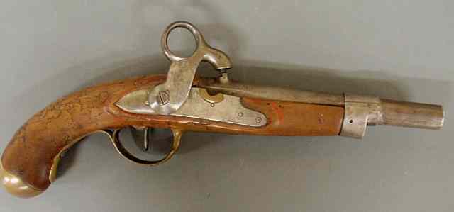 Appraisal: Dutch military percussion pistol dated with brass trigger guard l