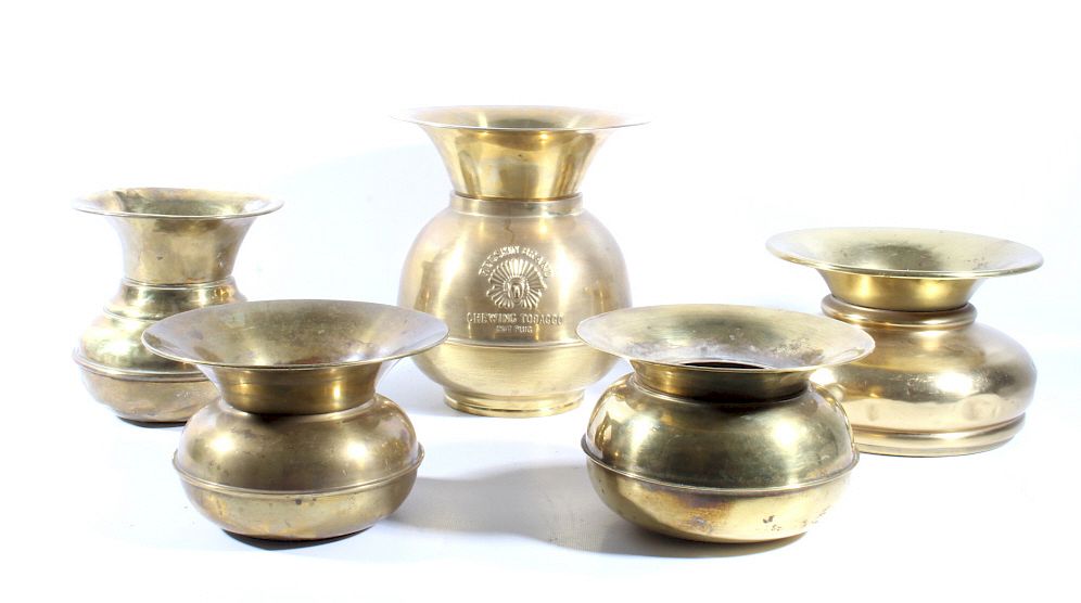 Appraisal: Five Antique Brass Spittoons For your consideration is a lot