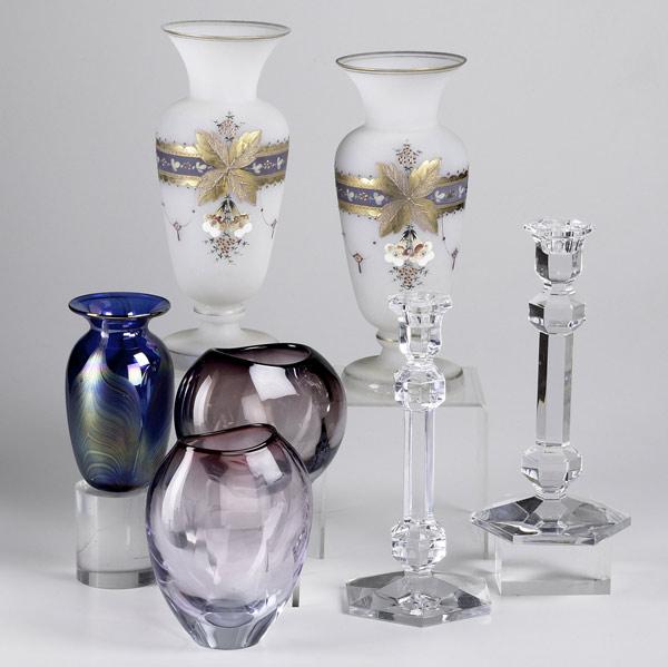 Appraisal: GLASS GROUPING Seven pieces include pair of Val St Lambert