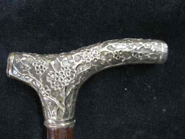 Appraisal: Sterling Handled Umbrella fancy floral decor ''