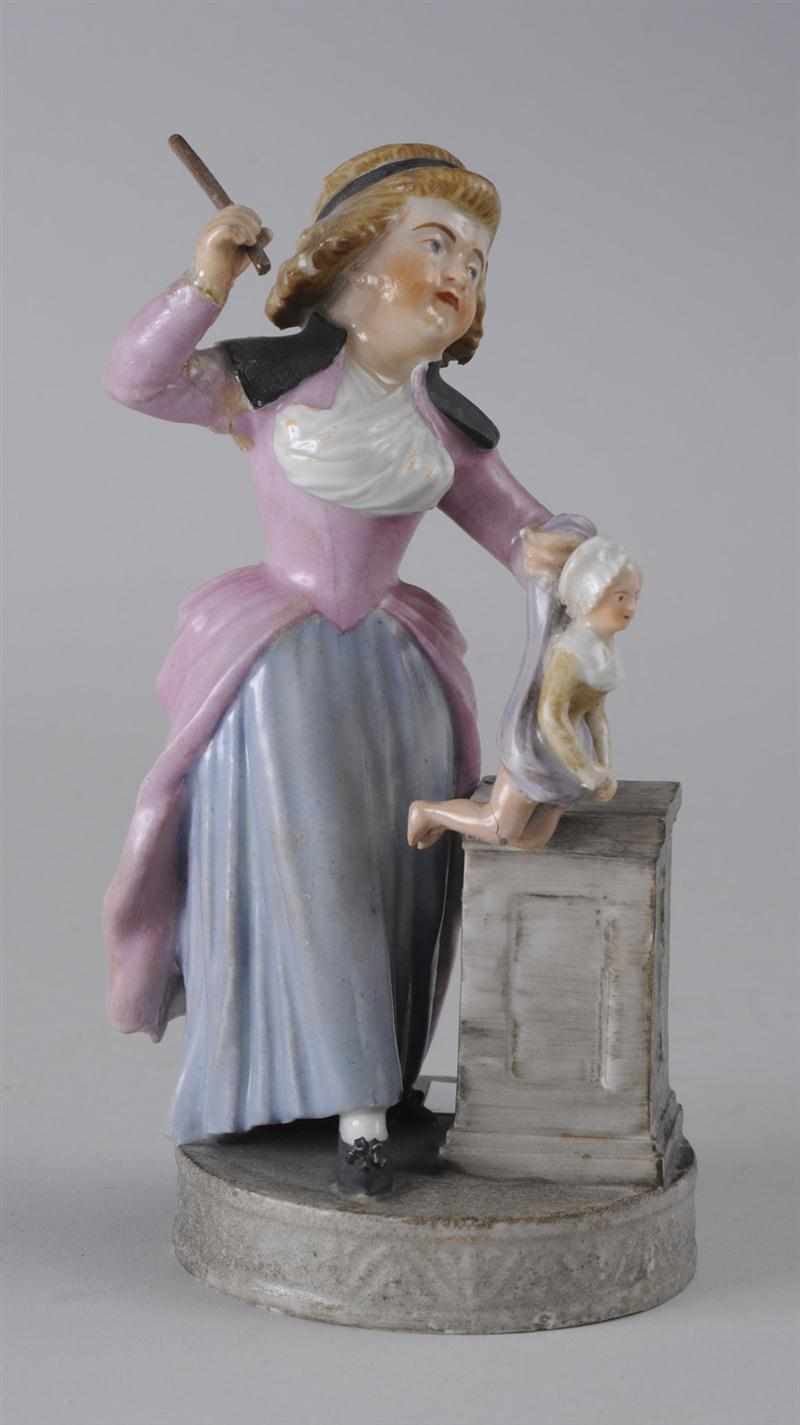 Appraisal: CONTINENTAL PORCELAIN FIGURE GROUP Modeled as a woman beating a