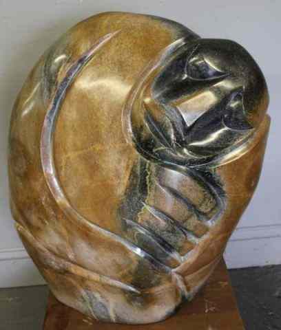 Appraisal: MTEKI Richard Large Stone Sculpture on BlackPedestal Richard Mteki Zimbabwe