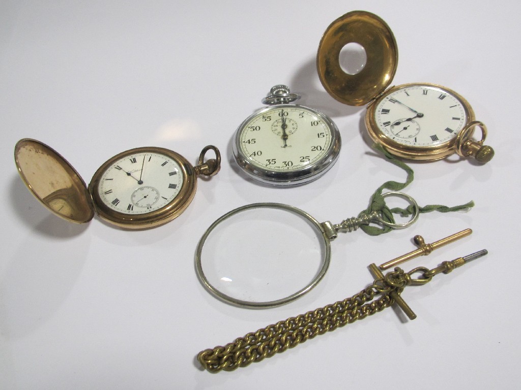 Appraisal: Lot comprising two rolled gold pocket watches a stop watch