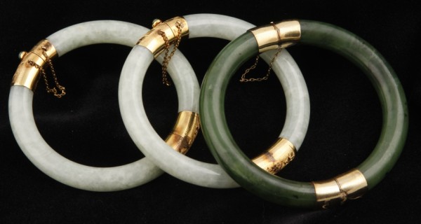 Appraisal: KY gold banding two light green jade and one darker