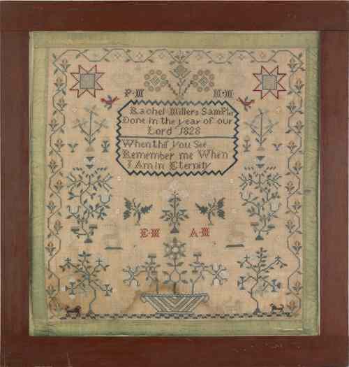 Appraisal: Silk on linen sampler dated wrought by Rachel Miller x