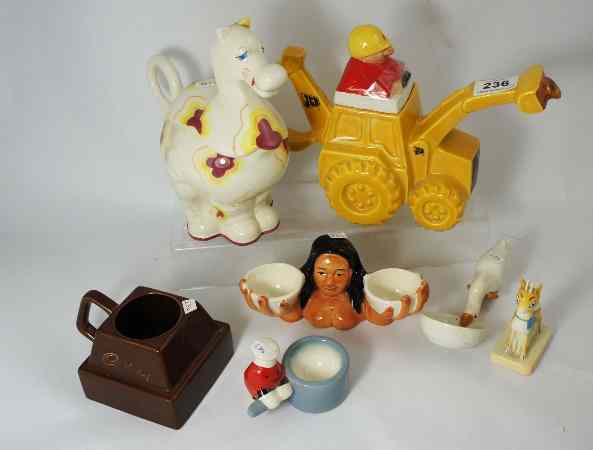 Appraisal: A Collection of Carltonware Novelty Teapots JCB Digger Pantomine Horse