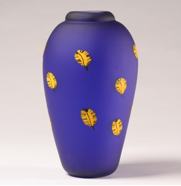 Appraisal: Vittorio Ferro Navy Art Glass Vase Yellow Murrine engraved signature