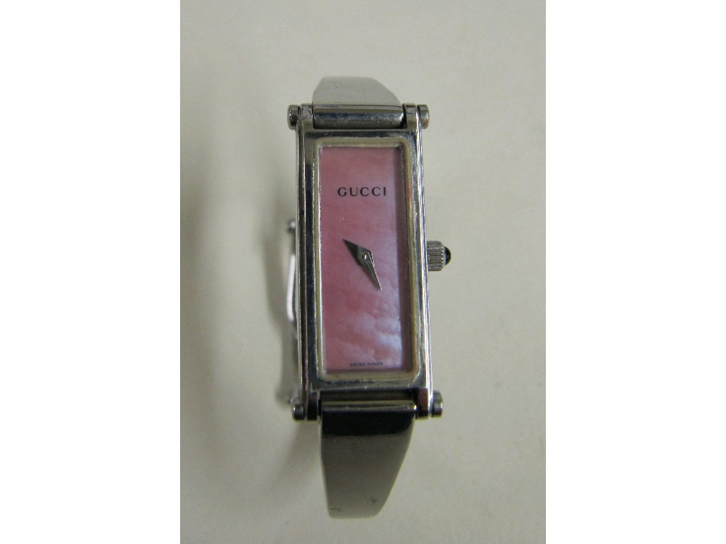 Appraisal: Ladies stainless steel Gucci wrist watch with pink rectangular dial