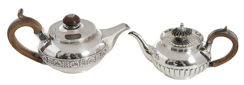 Appraisal: Two George III English Silver Teapots London one saffron teapot