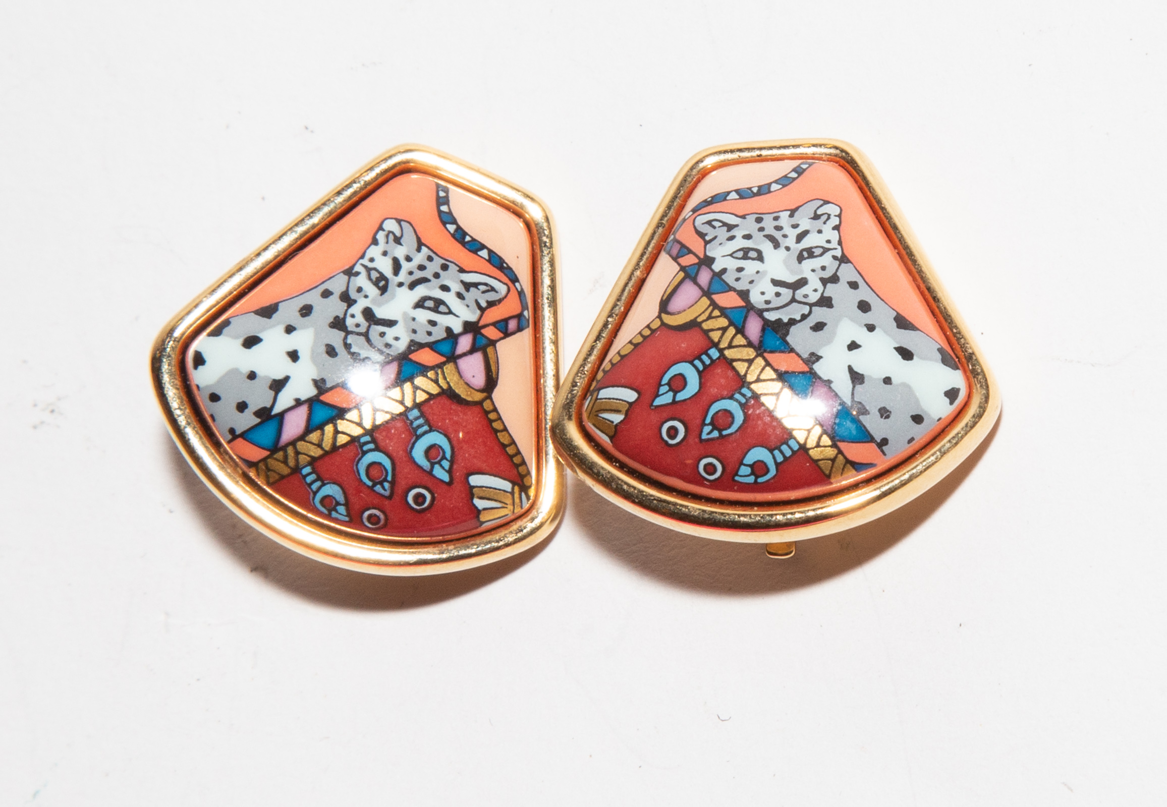 Appraisal: PAIR OF HERMES ENAMEL LEOPARD CLIP EARRINGS