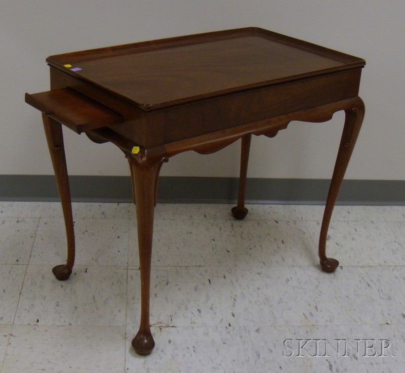 Appraisal: Biggs Queen Anne Style Carved Mahogany Tray-top Tea Table with