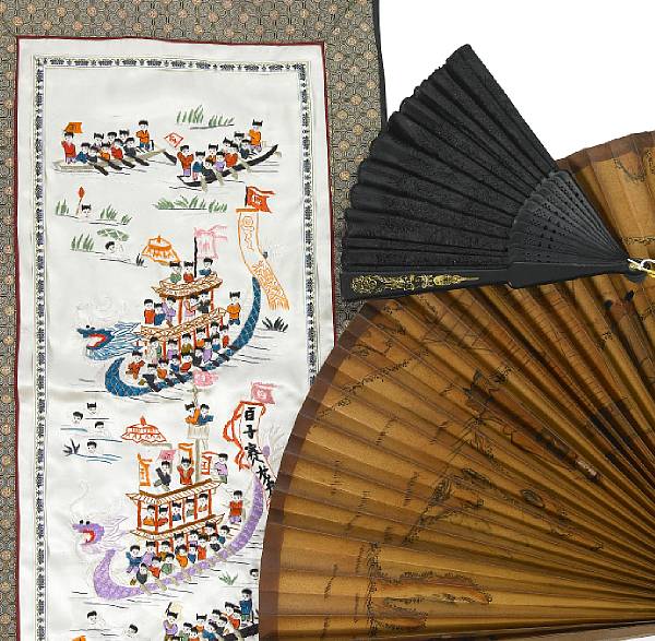 Appraisal: A group of Chinese textiles painted fans a photo reproduced