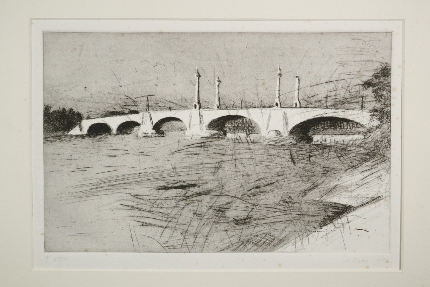 Appraisal: WOLF KAHN NY - Memorial Bridge Springfield Mass Aquatint etching