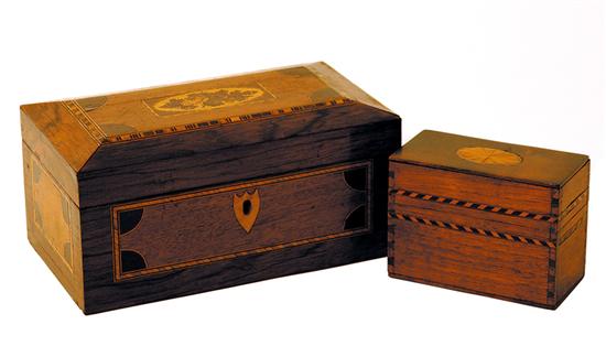 Appraisal: Two tunbridge and mixed wood boxes early th century dovetailed