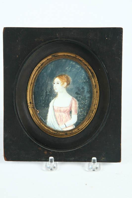 Appraisal: MINIATURE ON IVORY Probably American or English Portrait of a